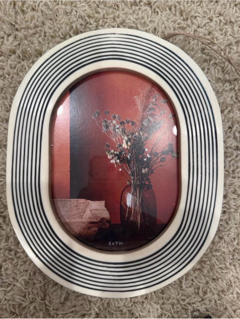 Oval Striped Cream and Black Photo Frame - Brand